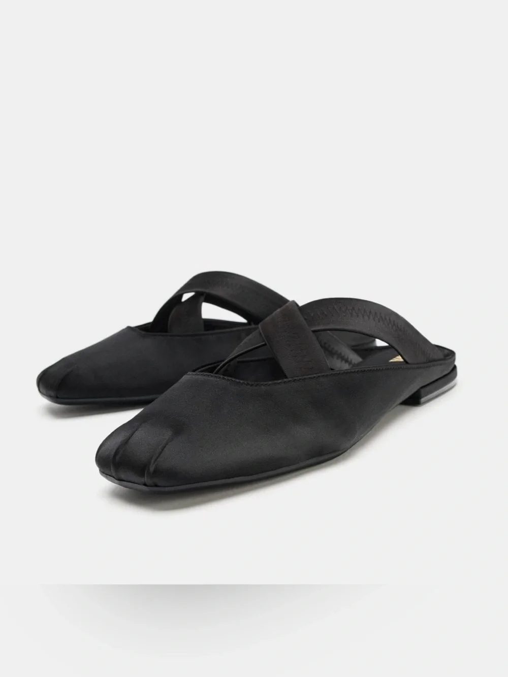 ZARA CRISS-CROSS ELASTIC STRAP SLINGBACK FLATS NWT Size : 8 * Color: BLACK